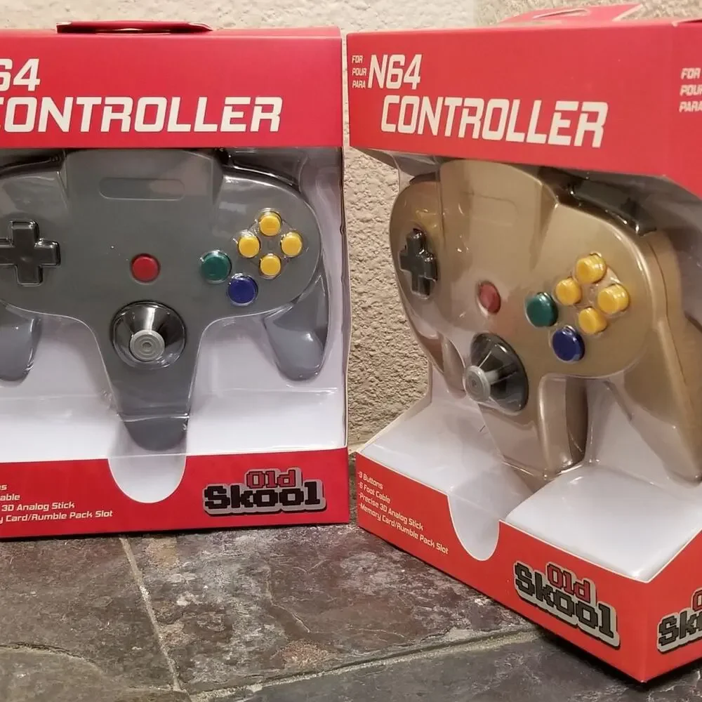 2 N64 Controllers - Grey & Gold (NEW) - Nintendo - Nintendo64 - Old Skool
